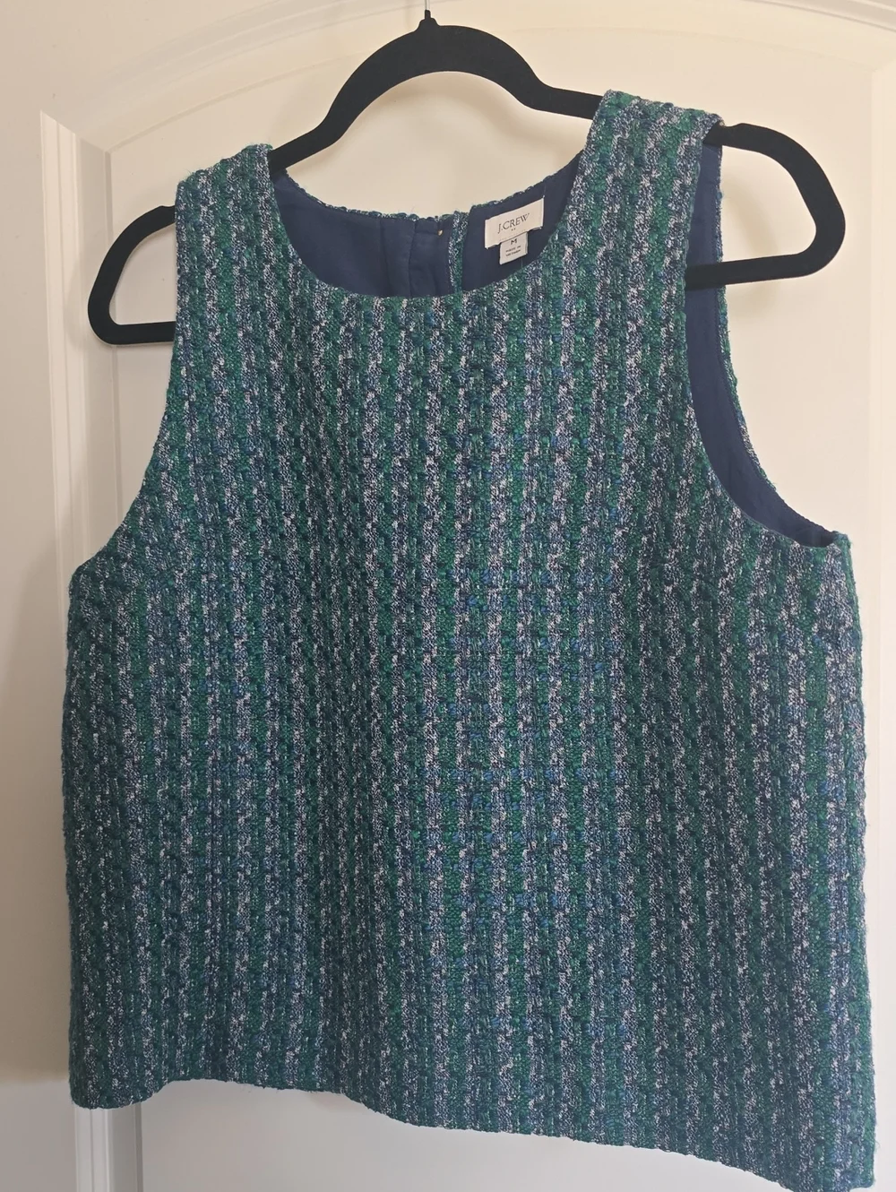 J. Crew Blue and Green Tweed Sleeveless Shell Sz M